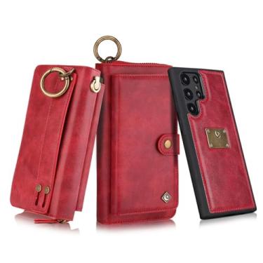 Imagem de LYJSMGZ Capa flip para Samsung Galaxy S25 Ultra/S25 Plus/S25, capa de couro magnético multifuncional vintage com compartimento para cartão, capa para pendurar, vermelha, S25 Ultra