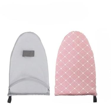 Imagem de Mini tábua de passar a ferro portátil luva de passar a vapor com alça de dedo acessórios de vaporizador resistentes ao calor para roupas (grade rosa)