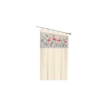 Imagem de Cortina de Box Flamingo, Branco, PVC, 1,38m x 1,98m, Antimofo, com Gancho, Visor