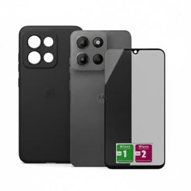 Imagem de Kit Capa Anti-Impacto Preta TPU + Película Cerâmica 9D ou Privacidade 3D – Compatível Moto G75 (Película Privacidade 3D)