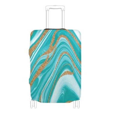 Imagem de Joisal Protetor de bagagem, capas de mala personalizadas, estética, viagem, férias, essenciais, abstrato, mármore, azul aqua, P, serve para estojo de 45 a 50 cm, Mármore abstrato azul-piscina, S 18-20