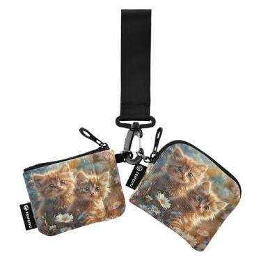 Imagem de Carteira feminina com estampa de gatos fofos em flores, bolsa dupla destacável, porta-chaves, porta-chaves, Gatos fofos nas flores, one size