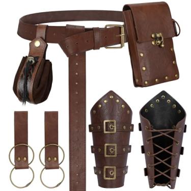 Imagem de Bolsa de cinto renascentista, bolsa de couro de pirata viking medieval, conjunto de garrafa de poção, saia, caminhada, Halloween, cosplay, acessório para fantasia, Cinta marrom, Belt Pouch