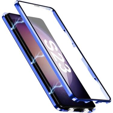 Imagem de [Material de metal] Capa para Samsung Galaxy S23, capa de celular externa com proteção contra quedas de grau militar com tela de vidro integrada e protetor de lente da câmera, capa de metal para