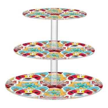 Imagem de Suporte de cupcake colorido com 3 camadas de rostos de buldogue francês para festas, copos de acrílico, decoração de torre de bolo, suportes de sobremesa, bandejas de servir para festa, comida