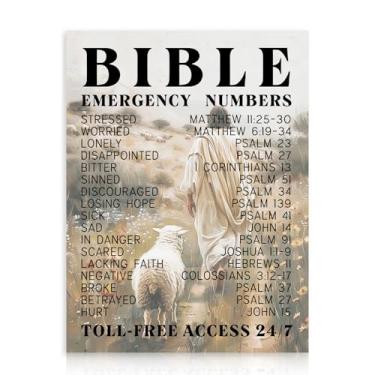 Imagem de Dazzlewall Inspirational Bible Emergency Number Wall Art, Jesus & Lamp Walking in Field Impressões religiosas em tela para igreja, sala de oração, quarto, sala de estar, decoração 30 x 40 cm, sem