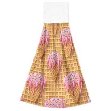 Imagem de Joitme Waffles Toalhas de mão de gelo rosa polvilhadas com laços para pendurar, conjunto de 2 toalhas de forno macias e absorventes, decoração de cozinha moderna, 46 x 35 cm