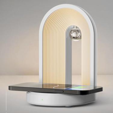Imagem de Naroote Luz Noturna 3 Em 1 Bluetooth Alto Falante Telefone Carregador Sem Fio Controle Toque Lâmpada Mesa Cabeceira Infinitamente Regulável Decoração Ideal para Quarto Casa