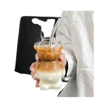 Imagem de Caneca De Café Em Forma De Urso De 320ML Com Canudo, Copo De Vidro Tra