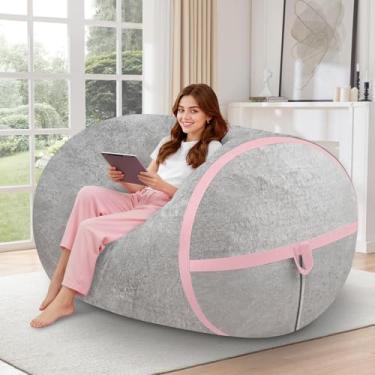 Imagem de HABUTWAY Cadeira BeanBag de 1 m, cadeiras BeanBag grandes com enchimento de espuma de memória, veludo ultramacio com alça portátil e capa removível, sofá BeanBag confortável para sala de estar, sem