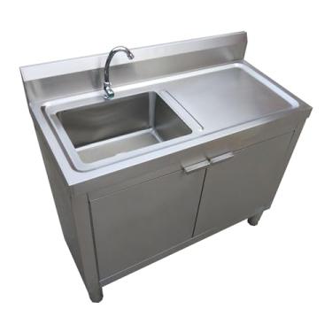 Imagem de Armário de pia de aço inoxidável para cozinha, armário independente sob a pia, armário de pia integrado, armário de pia utilitário com pia de aço integrada, armário de pia de lavanderia com torneira