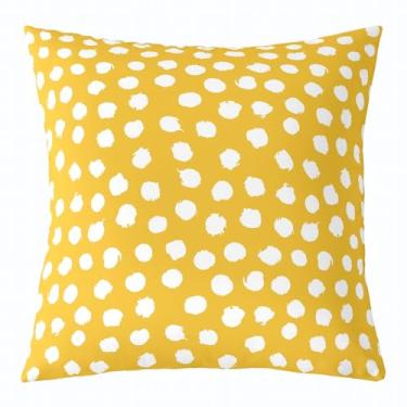 Imagem de Erosebridal Capa de almofada Bohemian Dots 45,7 x 45,7 cm geométrica com bolinhas para crianças, homens, mulheres, fazenda, exótica, amarela, branca, fronha decorativa macia
