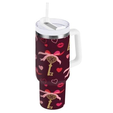 Imagem de Blueangle Copo isolado com alça e tampa de canudo, aço inoxidável reutilizável (268)