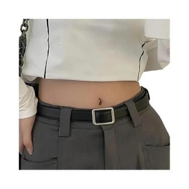 Imagem de Cinto Feminino De Couro PU Com Fivela Quadrada Preto Vintage Luxuoso P