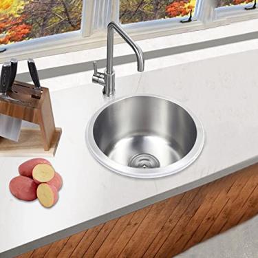 Imagem de TRGCJGH Pia de cozinha, pia de cozinha de parede dupla de aço inoxidável, pia de preparação de bar de piscina única, pia de aço inoxidável de piscina única, diâmetro de aço inoxidável 40 cm