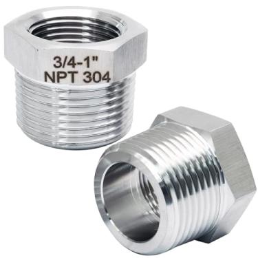 Imagem de Biaungdo 2 peças NPT macho de 2,5 cm para NPT fêmea de 3/10.2 cm bucha sextavada redutora, adaptador redutor de aço inoxidável, encaixe de tubulação, redutor de bucha sextavada com fitas