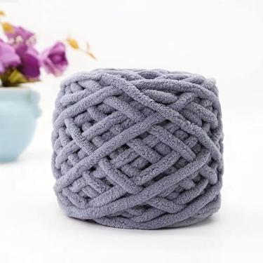 Imagem de 1 fio grosso para tricotar à mão, fio grosso de chenille, fios grandes e grossos para crochê, fios de manta de malha super volumosos, (25 m cada novelo), creme (cinza escuro)