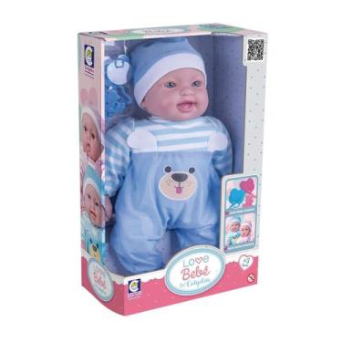 Imagem de Brinquedo Infantil Boneca Love Bebê Menino Macacão Azul Cotiplas - 291