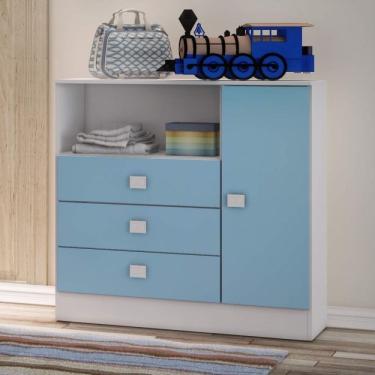 Imagem de Cômoda de Bebê 3 Gavetas 1 Porta 1360 Baby Móveis Percasa Branco/azul