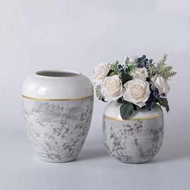 Imagem de Vasos para decoração Vaso de cerâmica chinês simples, vaso de boca redonda Phnom Penh, decorações de casa, arte de arranjo de flores, vasos de flores cinza (dois tamanhos) (Cor: A) (B)