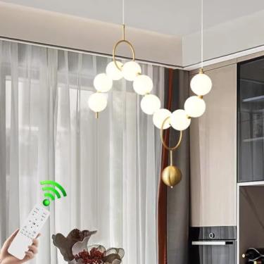 Imagem de Lustre moderno de LED, elegante e decorativo, com cúpula em acrílico branco regulável, 10 lâmpadas, ideal para sala de jantar, cozinha estilo fazenda, mesa de jantar ou ilha.