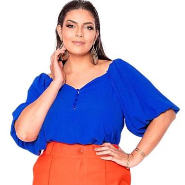 Imagem de Blusa Feminina Plus Size Social Manga Curta Balone  - LINA MODA PLUS S