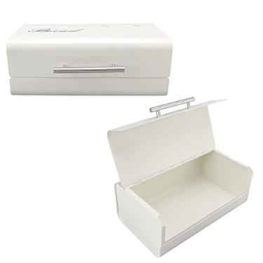 Imagem de ZAWELIYO Caixa de Pão para Bancada de Cozinha, Suporte para Alimentos de Grande Capacidade, Recipiente de Pão de Ferro Com Porta Em Concha para Escritório de Cozinha Em Casa, Economiza (Branca)