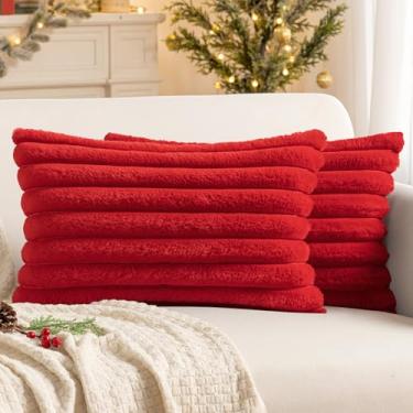 Imagem de MIULEE Capas de almofada decorativas de Natal de pele sintética 30 x 50 cm, conjunto de 2, almofadas de sofá de pelúcia macias para decoração de casa de primavera moderna, capas de almofada fofas e