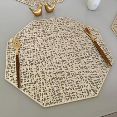 Imagem de Kit 4 Lugar Jogo Americano Octagonal Sousplat Mesa Posta Descanso de Prato (Dourado)