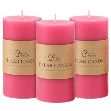 Imagem de Conjunto de 3 velas de pilar rosa claro de 7 x 15 cm - velas sem perfume para o dia dos namorados romântico, velas longas sem gotejamento e sem fumaça para casa, restaurantes, spa, igreja, casamentos
