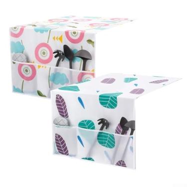 Imagem de 2 peças 130 x 54 cm capa de geladeira capa contra poeira bolsa suspensa bolsa de armazenamento com folhas, nuvens e girassóis