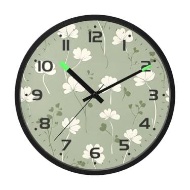 Imagem de SEHANY Relógio de parede Green Clover, silencioso, sem tique-taque, relógio redondo operado por bateria, controle de som, luz noturna, relógios de parede para sala de estar, cozinha, quarto
