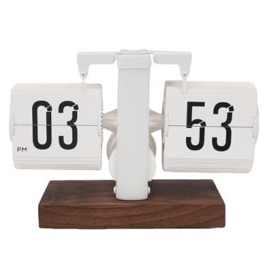 Imagem de ZJchao Relógio Flip, Relógio de Mesa, Calendário Criativo retrô Automático Flip Grande Número Digital Mecânico para Decoração de Escritório Doméstico 12 Horas (Branca)
