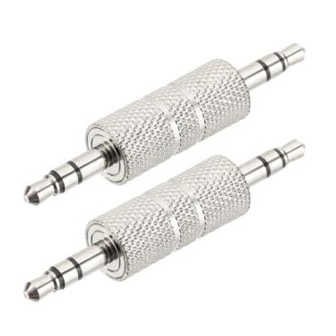 Imagem de Adaptador de áudio macho para macho de 3,5 mm (1/20.3 cm), 2 peças, conector de adaptador de áudio, conector de metal para fone de ouvido, computador, laptop, alto-falante, prata