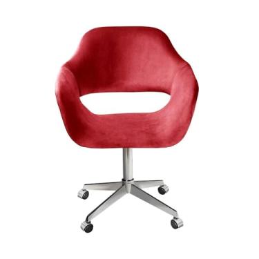 Imagem de Poltrona Decorativa Zara Pé Giratório de Metal Sala Recepção Vermelho