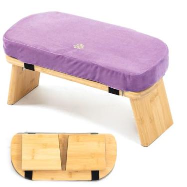Imagem de Estleys Banco de meditação, banco de meditação de bambu, banco dobrável de meditação de joelhos, banco de oração Seiza, banco de oração com almofada de meditação, banco de ajoelhado (roxo)
