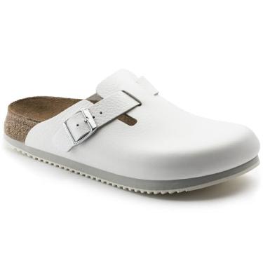 Imagem de Birkenstock Tamancos femininos Boston Super-Running Work Shoes couro natural branco tamanho 37 - palmilha normal, 3 UK, Branco, 10-10.5