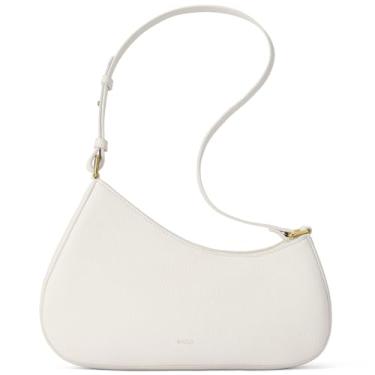 Imagem de Bolsa de ombro para mulheres, bolsa pequena e fofa de couro, bolsa de mão crescente moderna com zíper, bolsa leve para sair, Branco, One Size