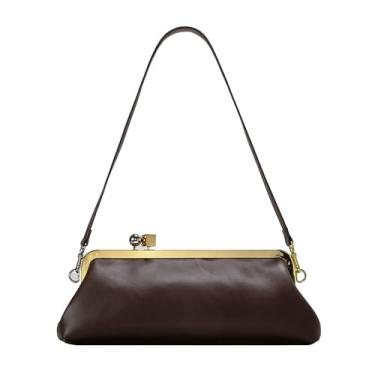 Imagem de Kisslock Bolsas e bolsas femininas elegantes Kiss Lock Bolsa de ombro para noite Bolsas esféricas com clipe de bloco de metal, Estilo 1 - café, Small, Moderno