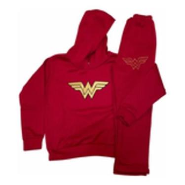 Imagem de Conjunto Moletom Mulher Maravilha Vermelho 2 a 9 anos, G (6 a 7 anos)