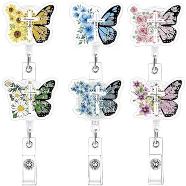 Imagem de Carretéis de crachá de borboleta retráteis para cristãos, 6 peças de porta-crachá de identificação para religiosos com clipe de jacaré retrátil, presentes cristãos para mulheres, presentes religiosos
