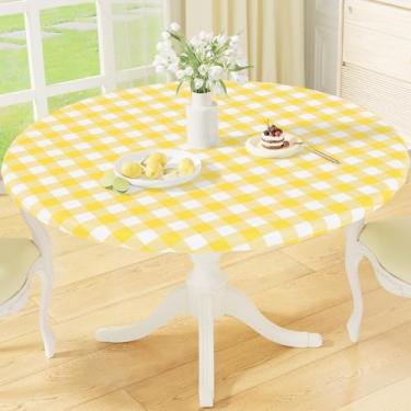 Imagem de misaya Toalha de mesa redonda ajustada com borda elástica, capa de toalha de mesa de flanela de vinil à prova d'água xadrez búfalo serve para mesas redondas de 114 a 142 cm para jantar, ao ar livre