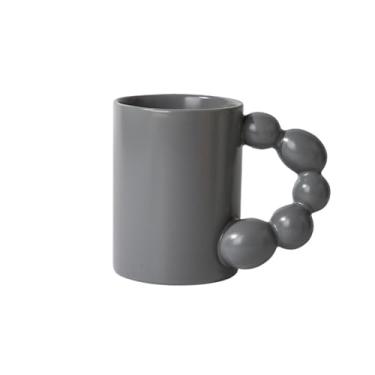 Imagem de Xícaras de café Caneca de café cerâmica simples com alça contas grande capacidade, cor sólida e corpo reto(Gray)