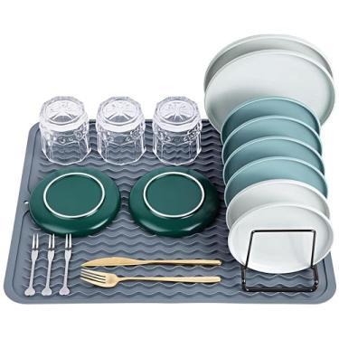Imagem de Tapete de secagem de pratos de silicone, tapete de pia antiderrapante fácil de limpar tapete de escorredor de pratos grande resistente ao calor para balcão de cozinha, pia, geladeira ou forro de