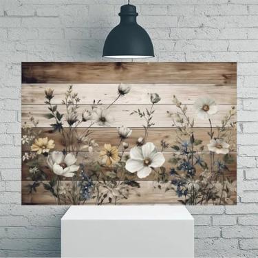 Imagem de Arte de parede em tela rústica vintage floral rústica - Pôster sem moldura de 30 x 45 cm - Ideia de presente para decoração de casa e escritório para sala de estar, quarto, cozinha e café