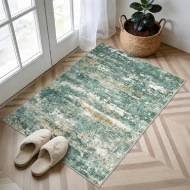 Imagem de GarveeHome Tapetes abstratos 5 x 7 cm, tapete de porta de entrada, lavável à máquina, macio, resistente a manchas, antiderrapante, para decoração de quarto, porta da frente, verde
