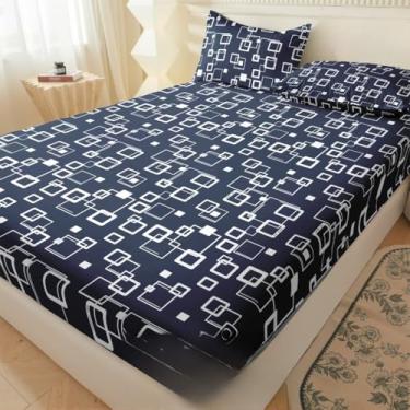 Imagem de Jogo de Lençol Listras Preto e Branco 3 Peças Percal Estampado Solteiro/Casal/Queen(Pixels,Queen 03 Peças)