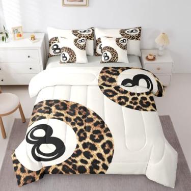 Imagem de Erosebridal Jogo de cama queen com estampa de guepardo, 7 peças, estampa de guepardo, lençol com 8 bolas Y2K Lucky Coquete, estampa de leopardo, edredom e lençóis, decoração moderna de quarto infantil