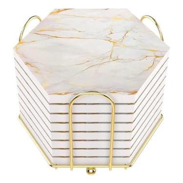 Imagem de 8 bases para copos absorventes de bebidas com suporte de mármore conjunto de porta-copos de cerâmica super absorvente