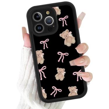 Imagem de FBHGLOA Capa de celular para iPhone 11 Pro Max de 16,5 cm com laços de urso fofos, desenho kawaii, preto, design estético, capa fina de TPU macio à prova de choque, capa protetora para celular para